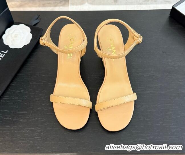 Good Quality Chanel Lambskin Heel Sandals 7cm Beige G45235 0102005