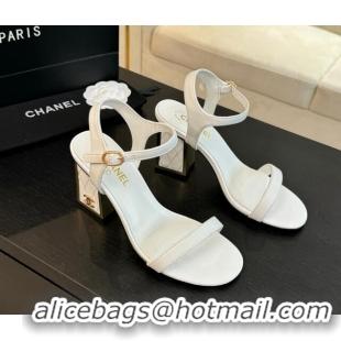 Discount Chanel Lambskin Heel Sandals 7cm White G45235 0102006