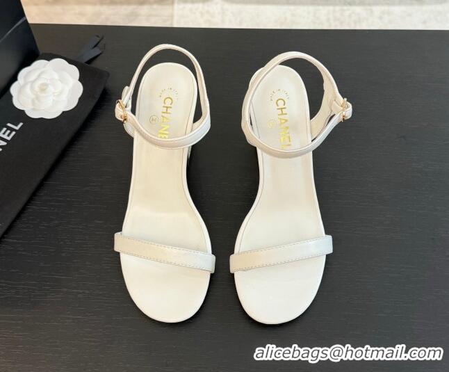 Discount Chanel Lambskin Heel Sandals 7cm White G45235 0102006