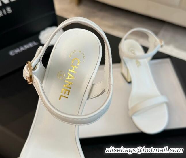 Discount Chanel Lambskin Heel Sandals 7cm White G45235 0102006