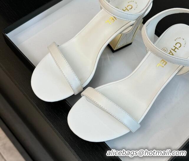 Discount Chanel Lambskin Heel Sandals 7cm White G45235 0102006