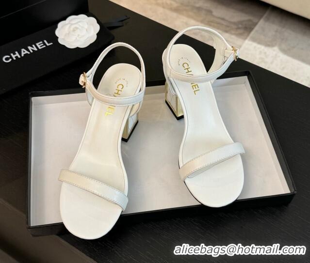 Discount Chanel Lambskin Heel Sandals 7cm White G45235 0102006