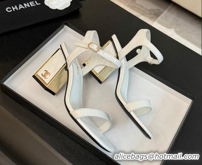 Discount Chanel Lambskin Heel Sandals 7cm White G45235 0102006