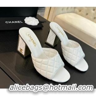 Best Product Chanel Quilted Lambskin Heel Slides Sandal 7cm White G45235 0102007