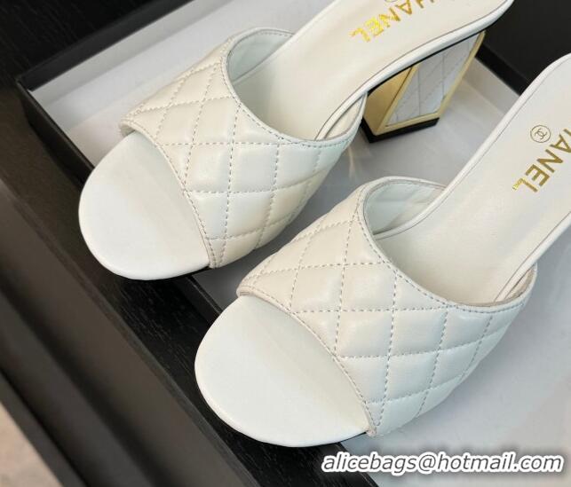 Best Product Chanel Quilted Lambskin Heel Slides Sandal 7cm White G45235 0102007