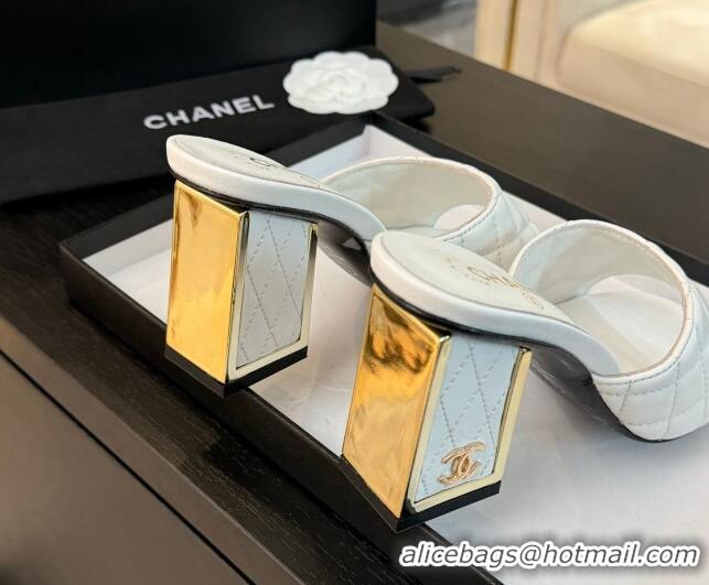 Best Product Chanel Quilted Lambskin Heel Slides Sandal 7cm White G45235 0102007