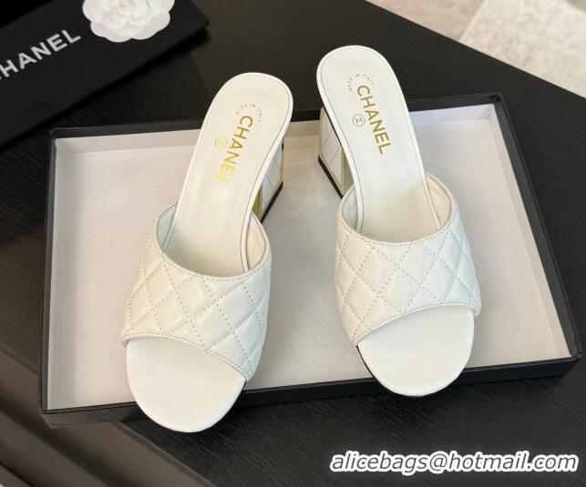 Best Product Chanel Quilted Lambskin Heel Slides Sandal 7cm White G45235 0102007