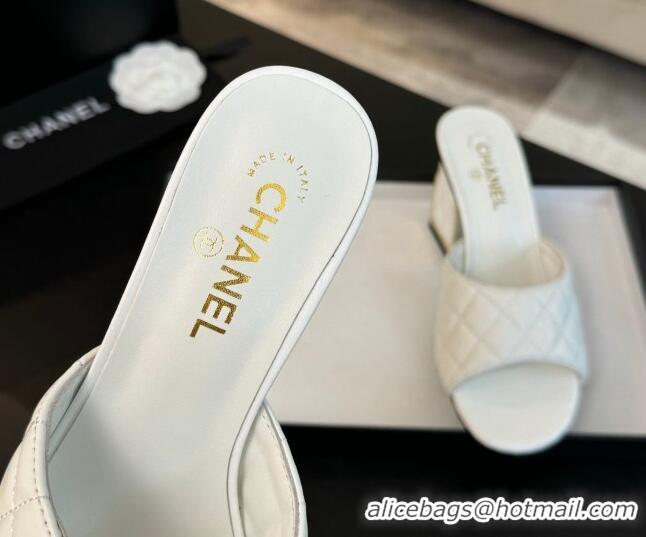 Best Product Chanel Quilted Lambskin Heel Slides Sandal 7cm White G45235 0102007