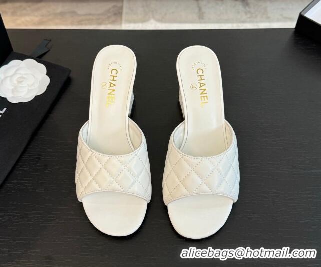 Best Product Chanel Quilted Lambskin Heel Slides Sandal 7cm White G45235 0102007