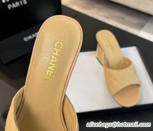 Good Quality Chanel Quilted Lambskin Heel Slides Sandal 7cm Black G45235 0102008