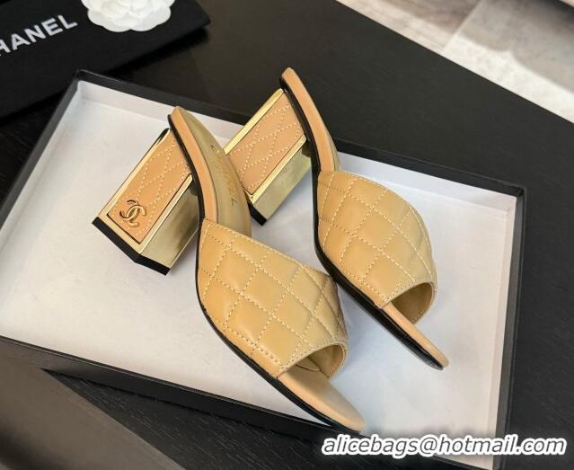 Good Quality Chanel Quilted Lambskin Heel Slides Sandal 7cm Black G45235 0102008