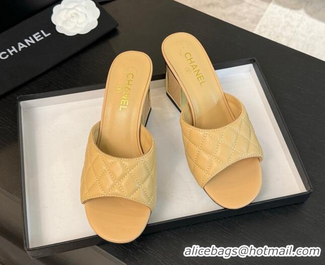 Good Quality Chanel Quilted Lambskin Heel Slides Sandal 7cm Black G45235 0102008