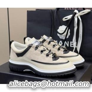 Good Looking Chanel Suede and Calfskin Sneakers Light Beige 0102010