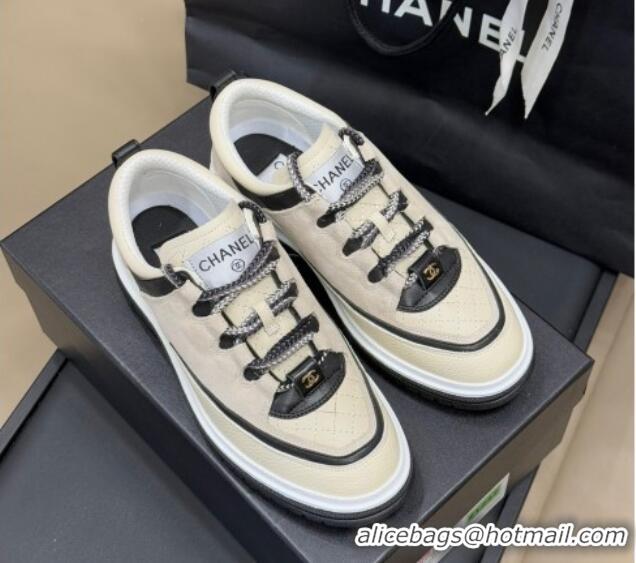 Good Looking Chanel Suede and Calfskin Sneakers Light Beige 0102010