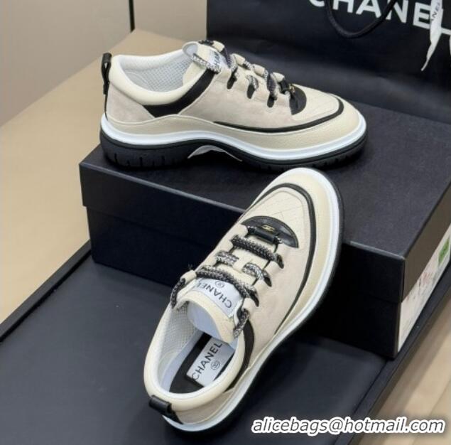 Good Looking Chanel Suede and Calfskin Sneakers Light Beige 0102010