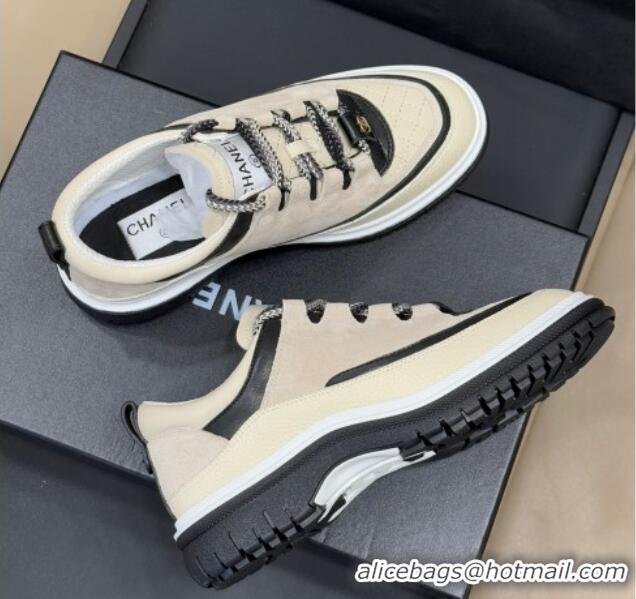 Good Looking Chanel Suede and Calfskin Sneakers Light Beige 0102010