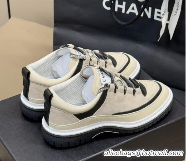 Good Looking Chanel Suede and Calfskin Sneakers Light Beige 0102010