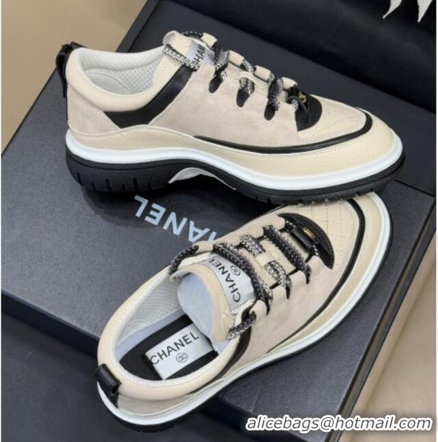 Good Looking Chanel Suede and Calfskin Sneakers Light Beige 0102010