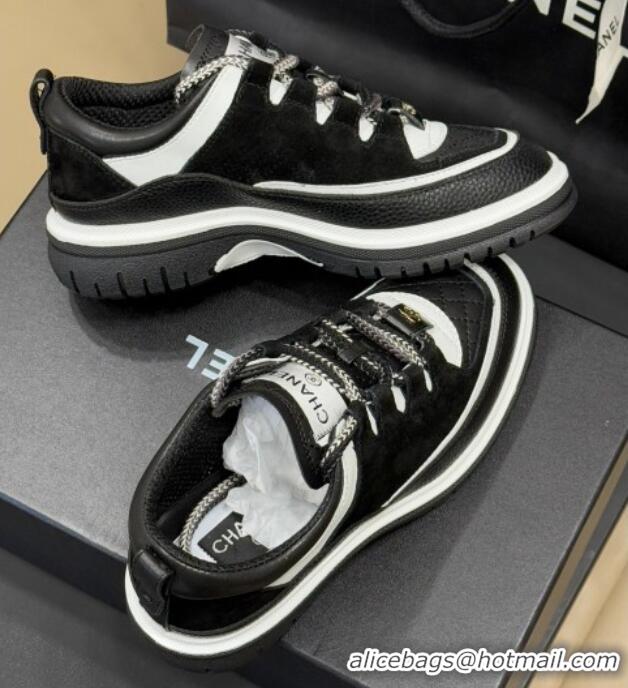 Classic Hot Chanel Suede and Calfskin Sneakers Black 0102011