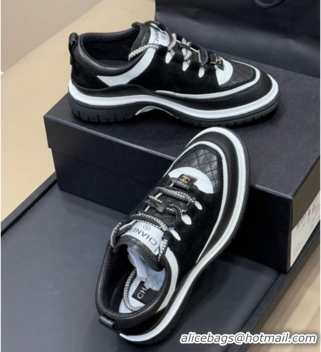 Classic Hot Chanel Suede and Calfskin Sneakers Black 0102011