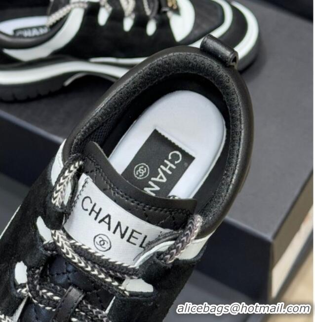 Classic Hot Chanel Suede and Calfskin Sneakers Black 0102011