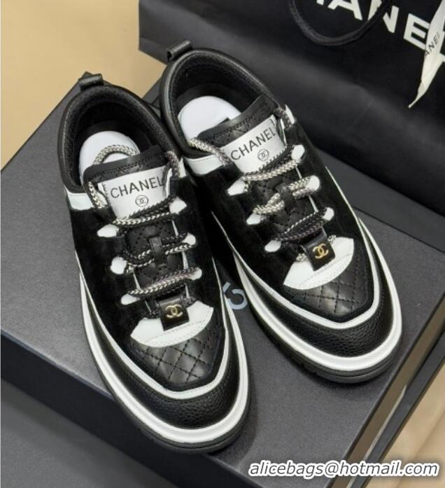 Classic Hot Chanel Suede and Calfskin Sneakers Black 0102011