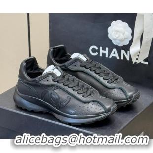 Top Grade Chanel Calfskin Leather Sneakers Black 0102012