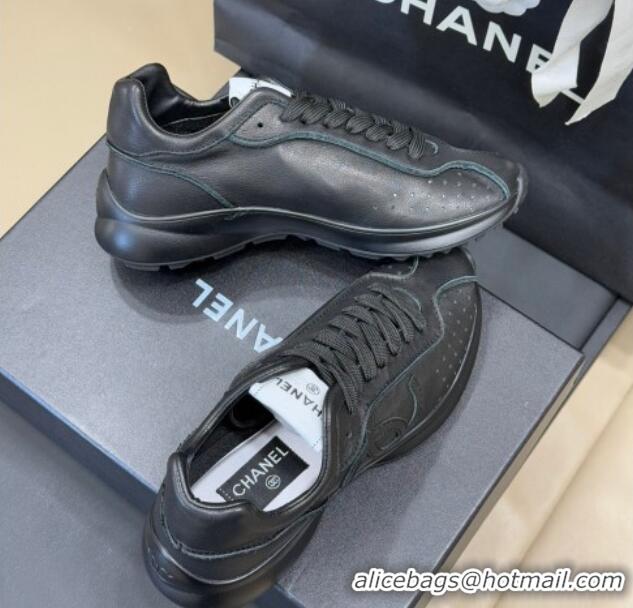 Top Grade Chanel Calfskin Leather Sneakers Black 0102012