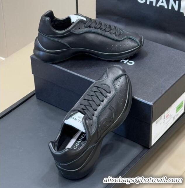 Top Grade Chanel Calfskin Leather Sneakers Black 0102012