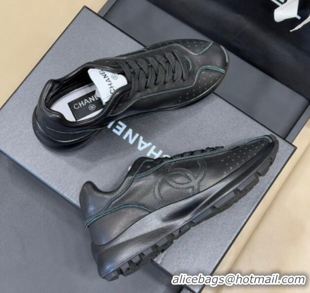 Top Grade Chanel Calfskin Leather Sneakers Black 0102012