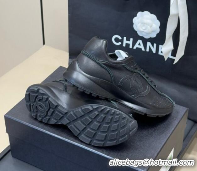 Top Grade Chanel Calfskin Leather Sneakers Black 0102012