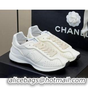 Grade Quality Chanel Calfskin Leather Sneakers White 0102013