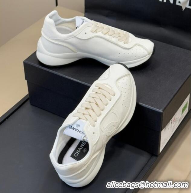 Grade Quality Chanel Calfskin Leather Sneakers White 0102013