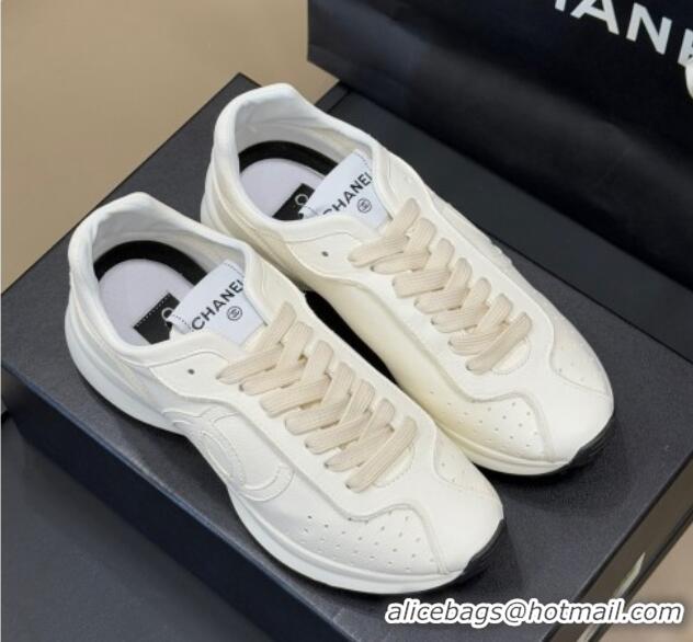 Grade Quality Chanel Calfskin Leather Sneakers White 0102013