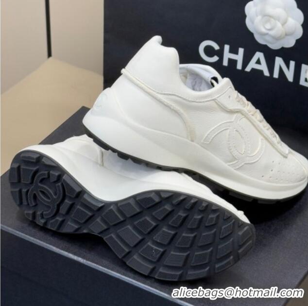 Grade Quality Chanel Calfskin Leather Sneakers White 0102013