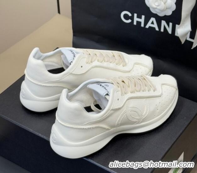 Grade Quality Chanel Calfskin Leather Sneakers White 0102013