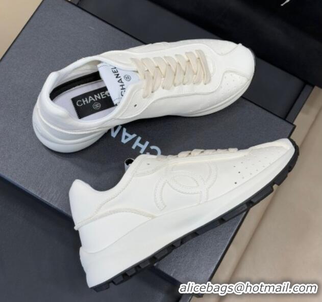 Grade Quality Chanel Calfskin Leather Sneakers White 0102013