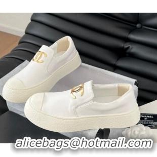 Best Grade Chanel Calfskin Slip-on Sneakers White 0102014