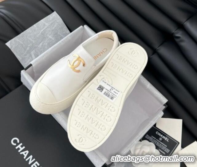 Best Grade Chanel Calfskin Slip-on Sneakers White 0102014