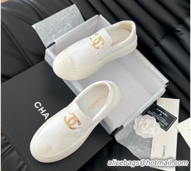 Best Grade Chanel Calfskin Slip-on Sneakers White 0102014