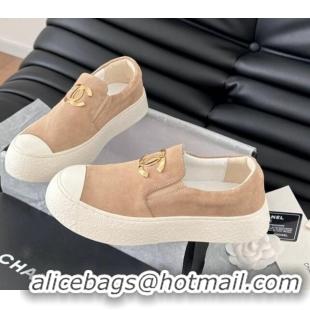 Pretty Style Chanel Suede Slip-on Sneakers Beige 0102015