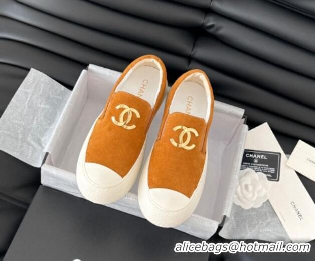 Best Product Chanel Suede Slip-on Sneakers Orange 0102016