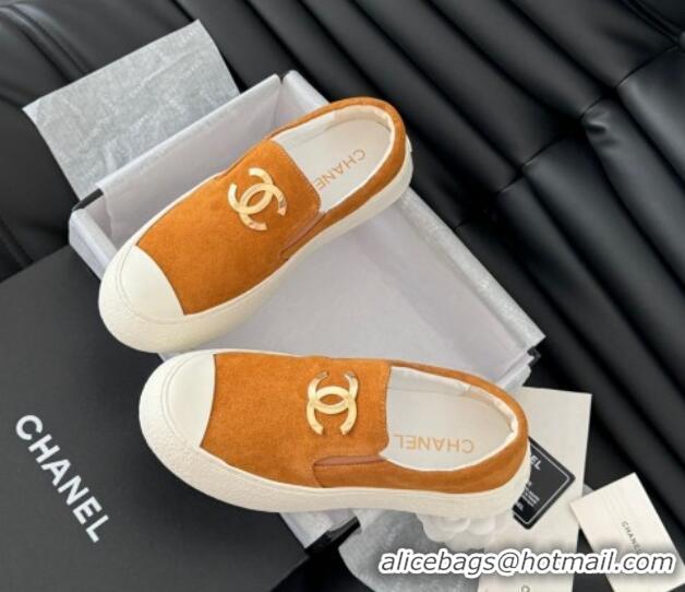 Best Product Chanel Suede Slip-on Sneakers Orange 0102016