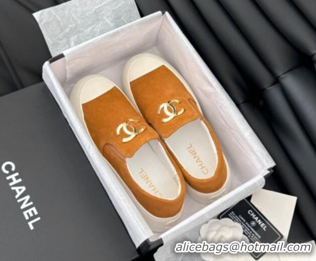 Best Product Chanel Suede Slip-on Sneakers Orange 0102016