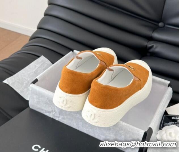 Best Product Chanel Suede Slip-on Sneakers Orange 0102016