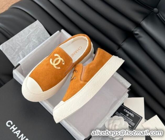 Best Product Chanel Suede Slip-on Sneakers Orange 0102016