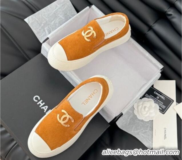 Best Product Chanel Suede Slip-on Sneakers Orange 0102016