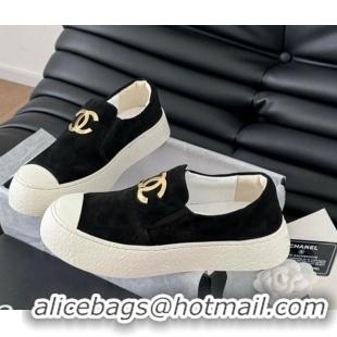 Unique Style Chanel Suede Slip-on Sneakers Black 0102018