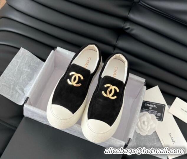 Unique Style Chanel Suede Slip-on Sneakers Black 0102018