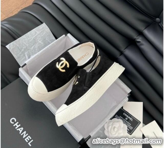 Unique Style Chanel Suede Slip-on Sneakers Black 0102018